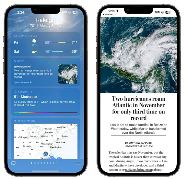 江西苹果14维修分享iPhone 14手机如何看天气时顺带看新闻 