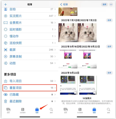 江西苹果手机维修分享iOS 16 中相册重复项目功能使用方法 