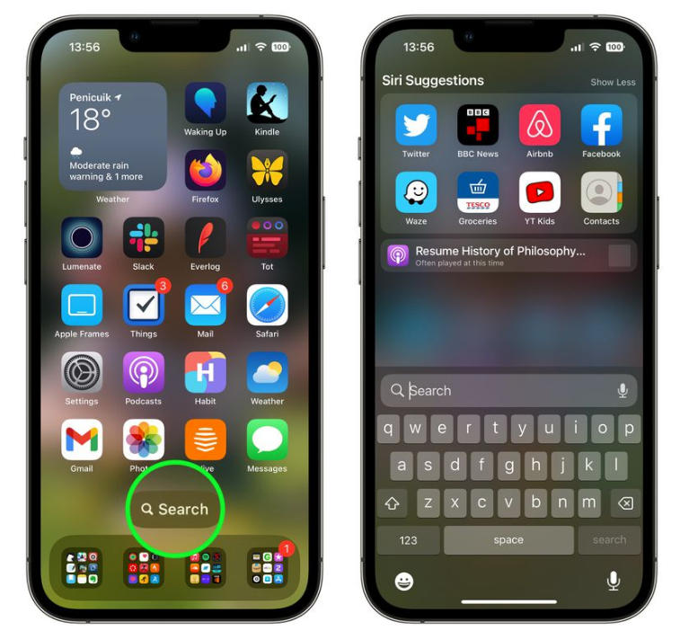 江西苹果手机维修分享升级到 iOS 16 后，如何删除主屏幕上的搜索按钮 