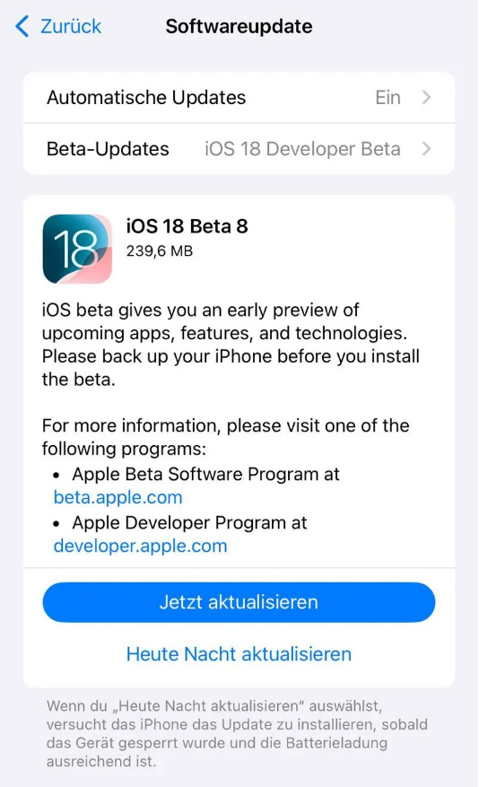 江西苹果手机维修分享苹果 iOS / iPadOS 18 开发者预览版 Beta 8 发布 